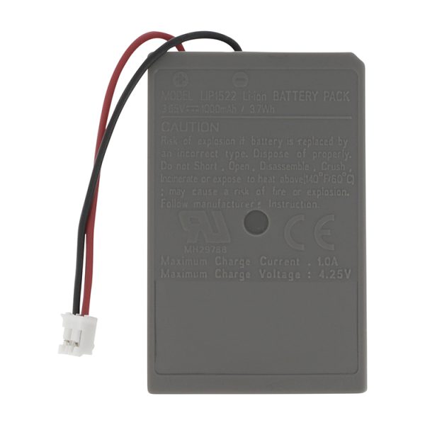 Bateria para comando PS4 modelo LIP1522, 3.65V 1000mAh, vista frontal com especificações técnicas