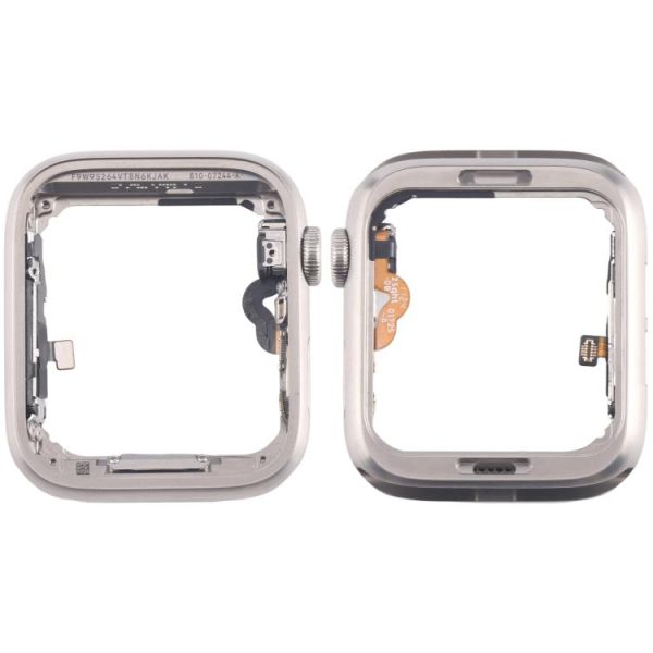 Para Apple Watch Series 5 44 mm LTE Moldura central de aço inoxidável com placa de moldura e eixo giratório da coroa Cabo flexível