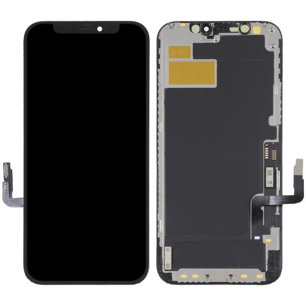 ecrã display touch hard oled para iphone 12 e 12 pro vista frontal e traseira com flex cable