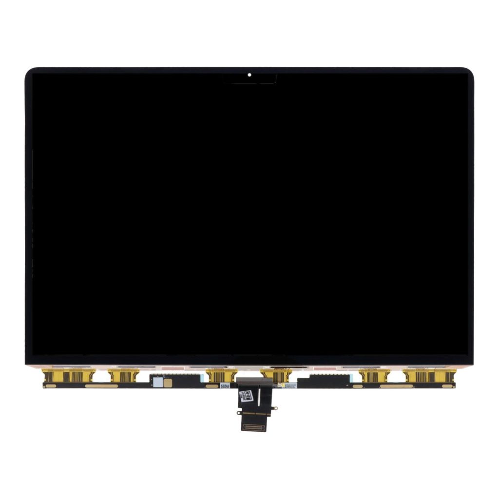 Display Liquid Retina MacBook Air 13.6 M3 vista frontal com painel preto e câmara topo