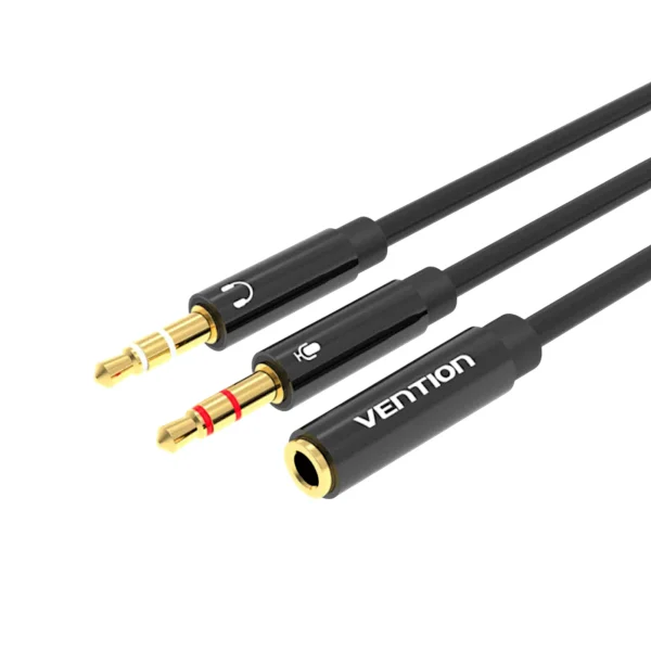 VENTION Áudio Adapter Cable 2 Jack 3.5mm Male to Female Jack 3.5mm 4 poles 0.6m (Preto)