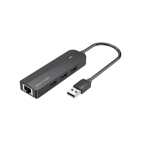 VENTION Hub 3 Ports USB 2.0 + Ethernet Adapter 100M 0.15m (Preto)